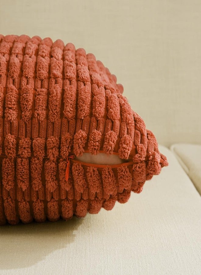 Fancy Homi طقم أغطية وسائد زينة من فانسي هومي، عبوتان، لون برتقالي محروق، مقاس 16×16 بوصة، مناسب لغرفة المعيشة والأريكة والسرير، ديكور منزلي ريفي خريفي، غطاء وسادة مربع من قماش الكوردروي الناعم المخطط، مقاس 40×40 سم - Image 3
